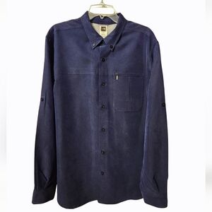 The North Face Tekware Mens Blue Faux Suede Shirt Roll Up Sleeve-size L